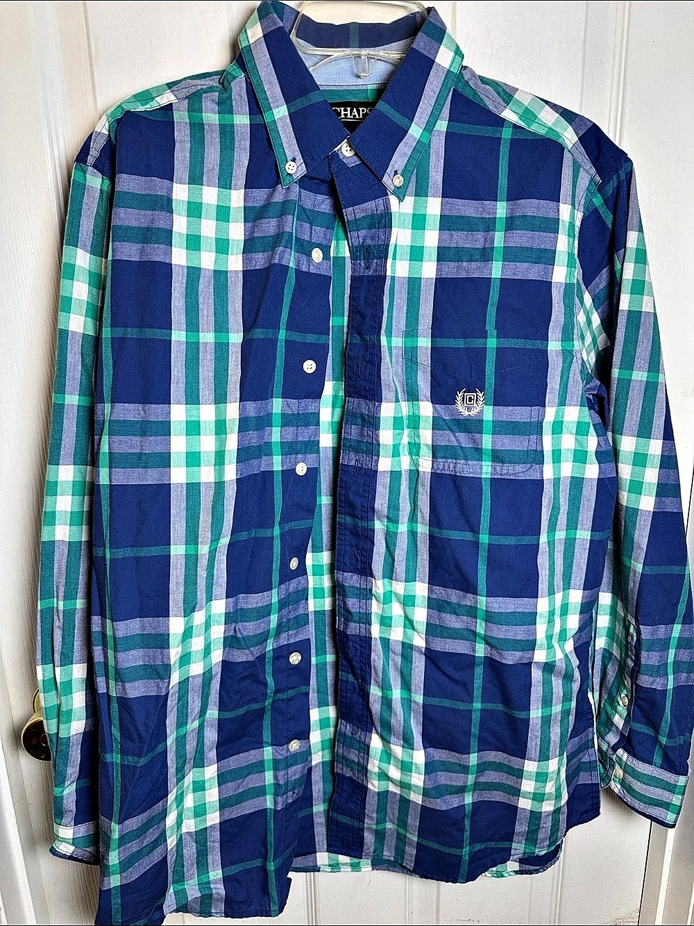 Chaps Men's Plaid Button Down Blue & Green Size Medium